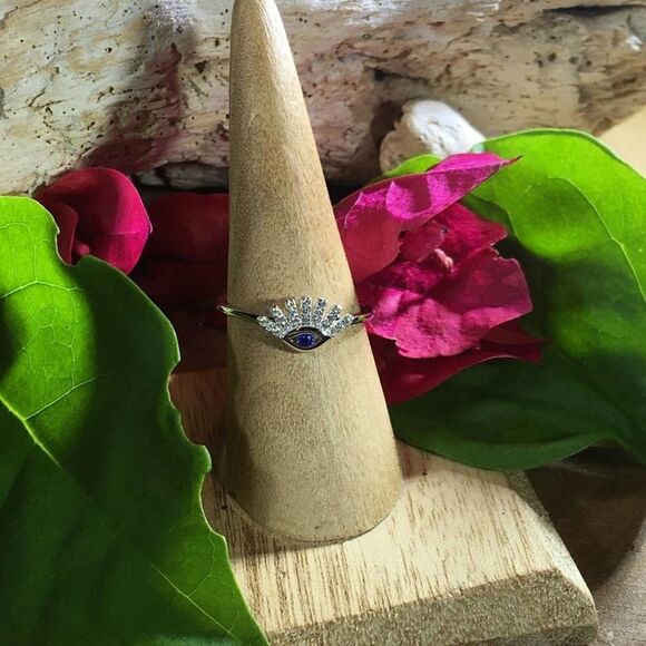 Evil Eye Sterling Silver Cz Blue Sapphire Ring - Picture 4 of 5